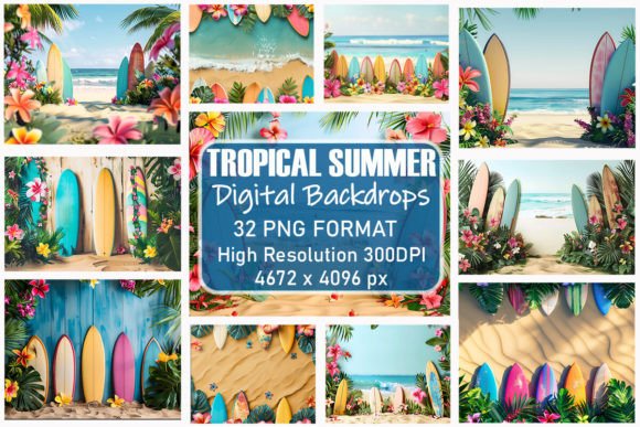 Download Summer Tropical Beach Digital Backdrops - Digital backdrops Collection