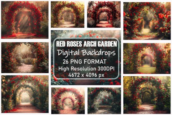 Download Red Rose Arch Garden Digital Backdrops - Digital backdrops Collection