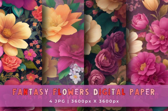 Download Fantasy Flowers Digital Background Set - Digital background Collection