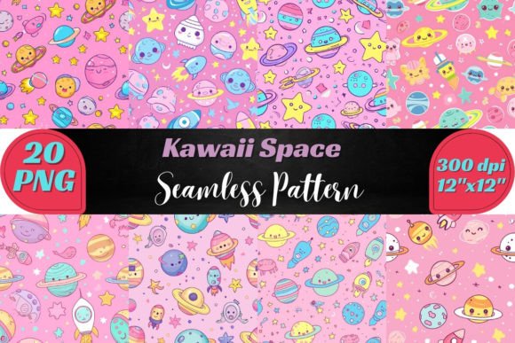 Download Kawaii Space Seamless Pattern - Space Collection