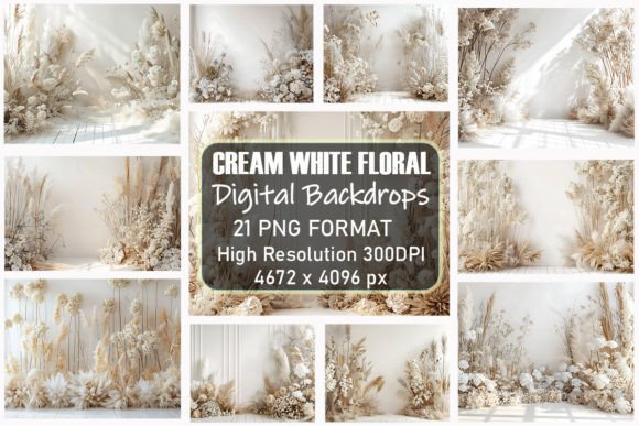 Download Cream White Floral Digital Backdrops - Digital backdrops Collection