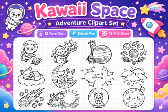 Download Kawaii Space Adventure Clipart Set - Space Collection